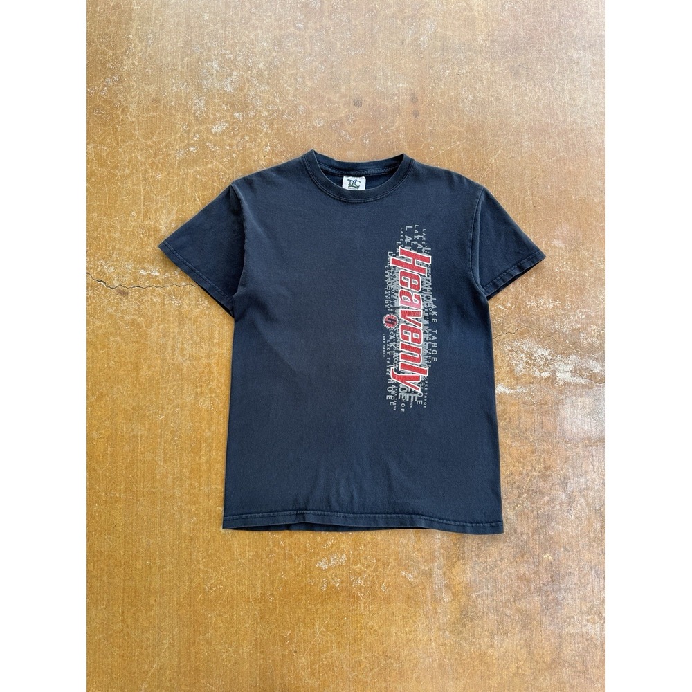 VTG 90s Heavenly Lake Tahoe Ski Resort Skater Surfer Y2K Black T-Shirt Kids 12 Y